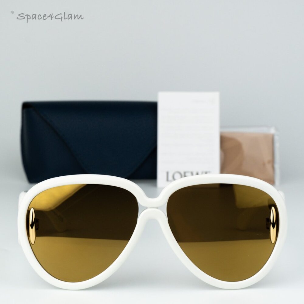 Loewe Men Sunglasses White Brown Gold Mirror Pilot LW40132I 25G NEW AUTHENTIC